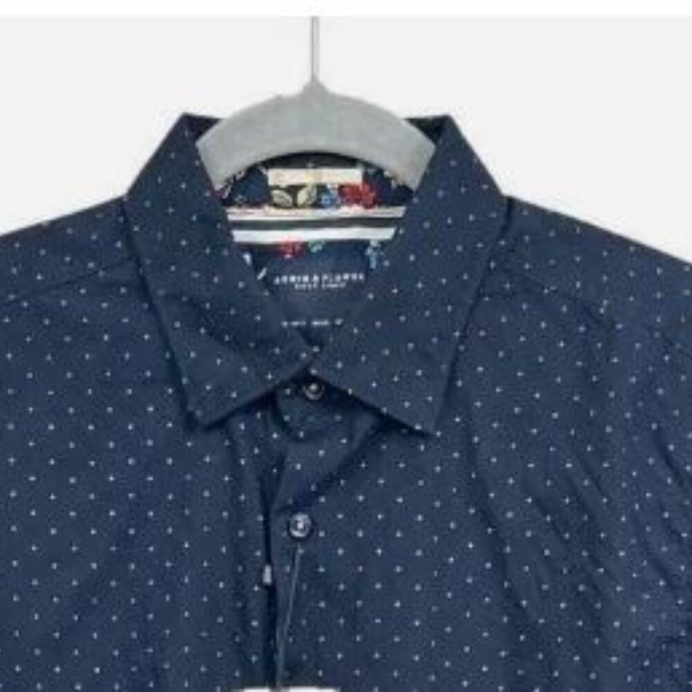 Shirt - Navy /White Polka Dots Long Sleeve Tech Button-Up Shirt Size Small